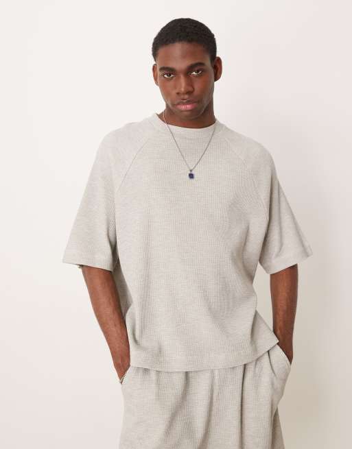 ASOS DESIGN oversized waffle raglan T-shirt in gray heather - part of a set 