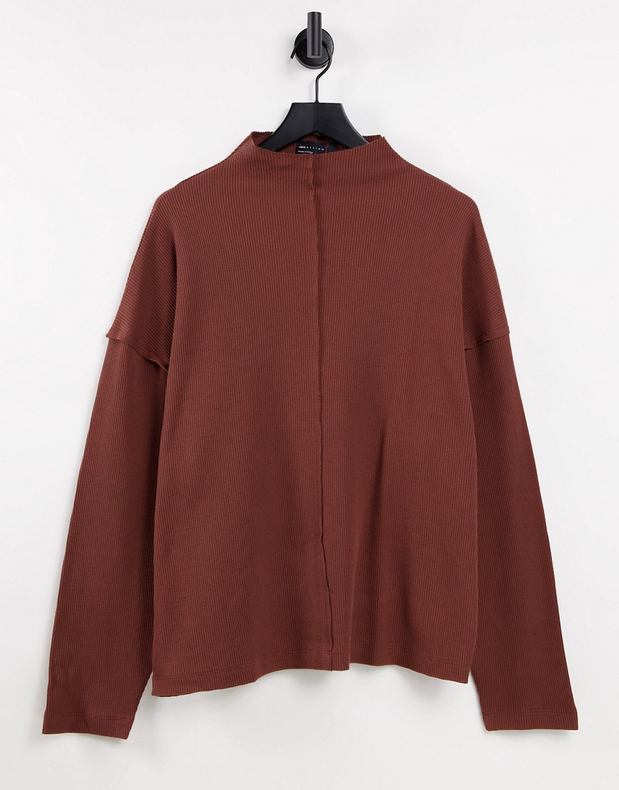 ASOS DESIGN oversized waffle roll neck in brown