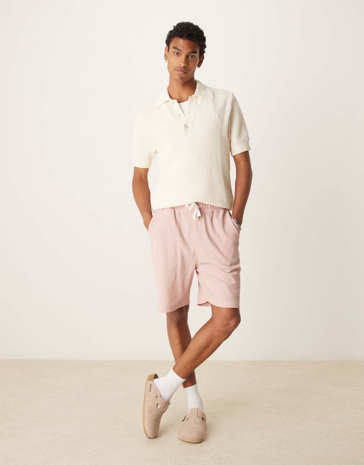 ASOS DESIGN oversized waffle short in pink