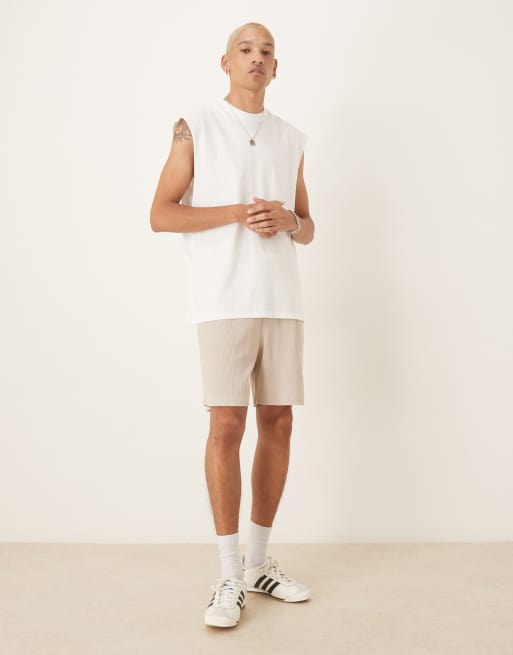 ASOS DESIGN oversized waffle shorts in beige