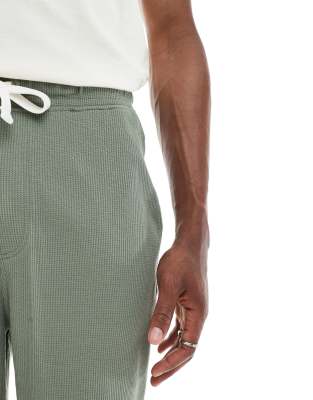 Asos Design Oversized Waffle Shorts In Green