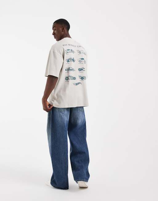 ASOS DESIGN oversized waffle t-shirt with Hot Wheels print in stone, 2 of 5
