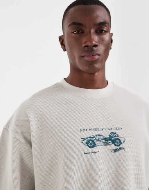 ASOS DESIGN oversized waffle t-shirt with Hot Wheels print in stone, 3 of 5