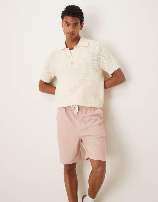ASOS DESIGN oversized waffle textured shorts in pink, 2 of 5