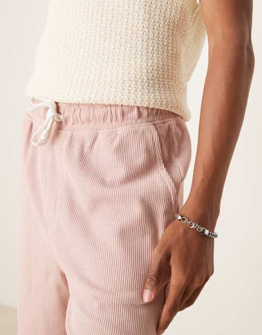 ASOS DESIGN oversized waffle textured shorts in pink, 3 of 5