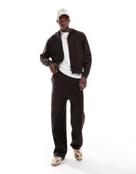 ASOS DESIGN oversized waffle wide leg sweatpants in brown - view 1