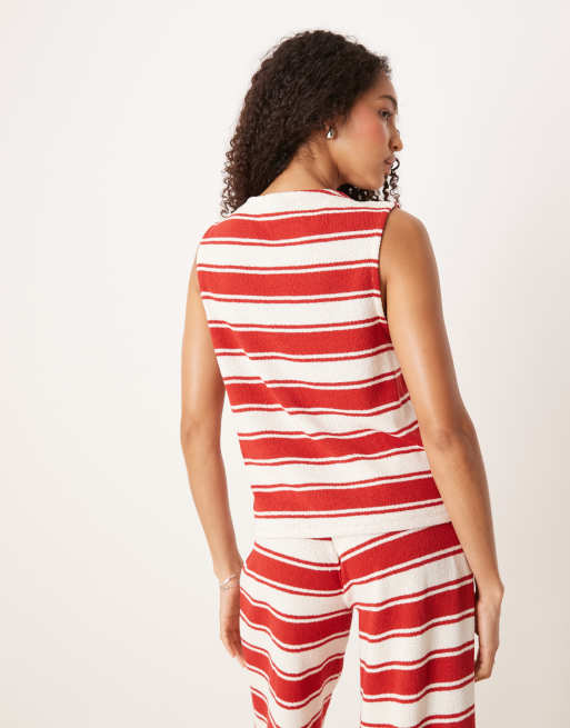 ASOS DESIGN oversized waistcoat in red and cream stripe (part of a set), 2 of 4