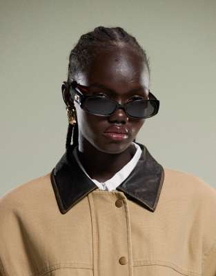 ASOS DESIGN oversized washed barn jacket with leather look collar in stone