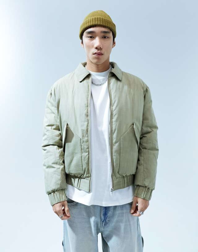 ASOS DESIGN - oversized washed bomber jacket in khaki