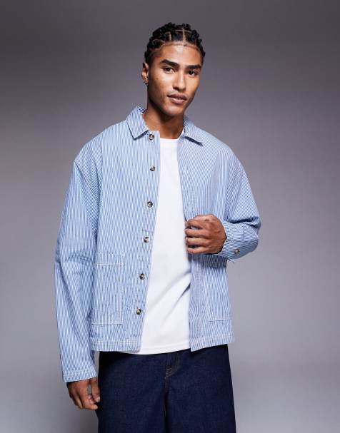 ASOS DESIGN oversized washed denim stripe shirt in blue - view 1