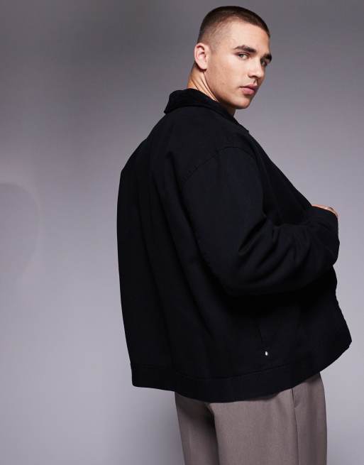 everyone nylon silk oversized harrington jacket (BLACK