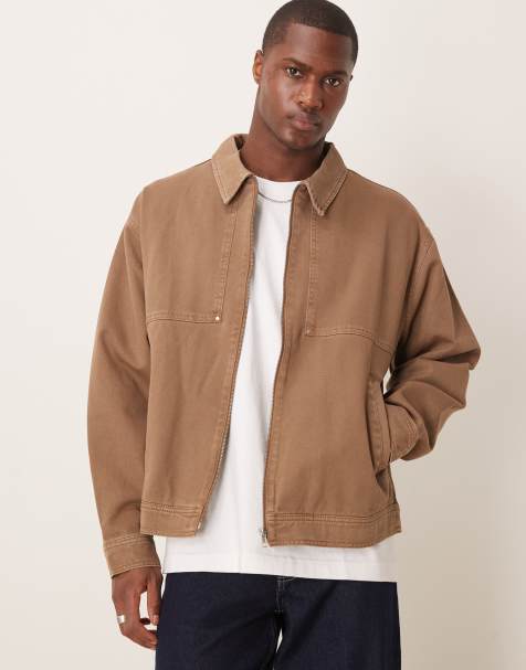 ASOS DESIGN oversized washed harrington jacket in brown - view 1