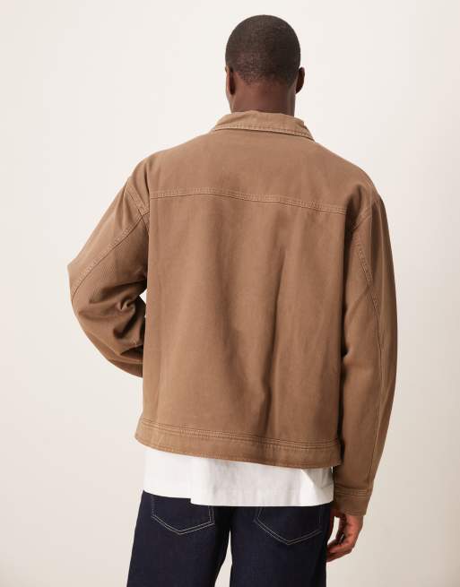 ASOS DESIGN oversized washed harrington jacket in brown