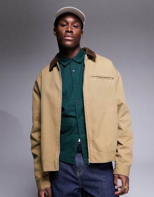 oversized washed harrington jacket in khaki-Green