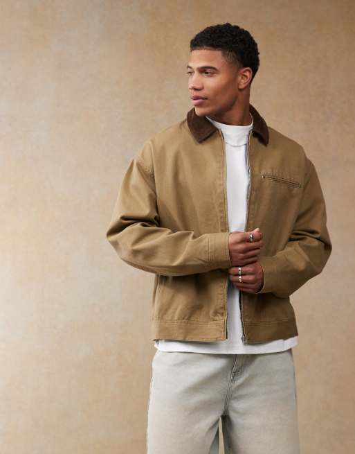 ASOS DESIGN oversized washed harrington jacket in olive
