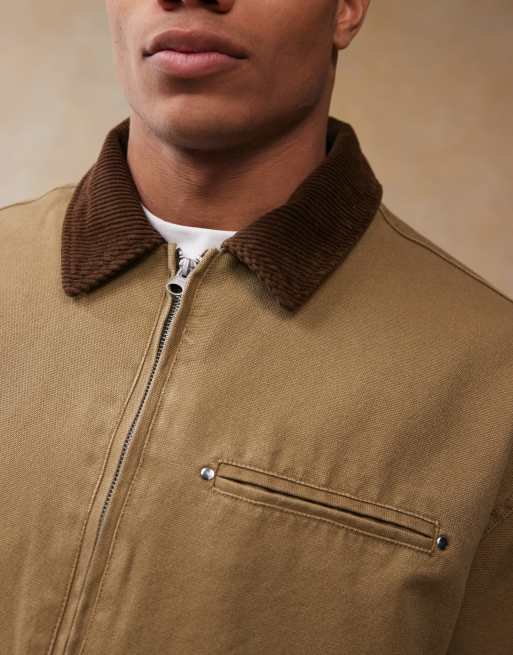 ASOS DESIGN oversized washed harrington jacket in olive