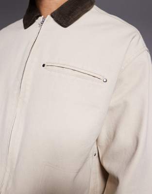 ASOS DESIGN oversized washed harrington jacket in stone
