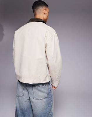 ASOS DESIGN oversized washed harrington jacket in stone