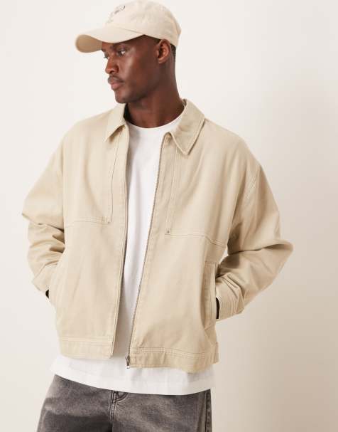 ASOS DESIGN oversized washed harrington jacket in stone - view 1