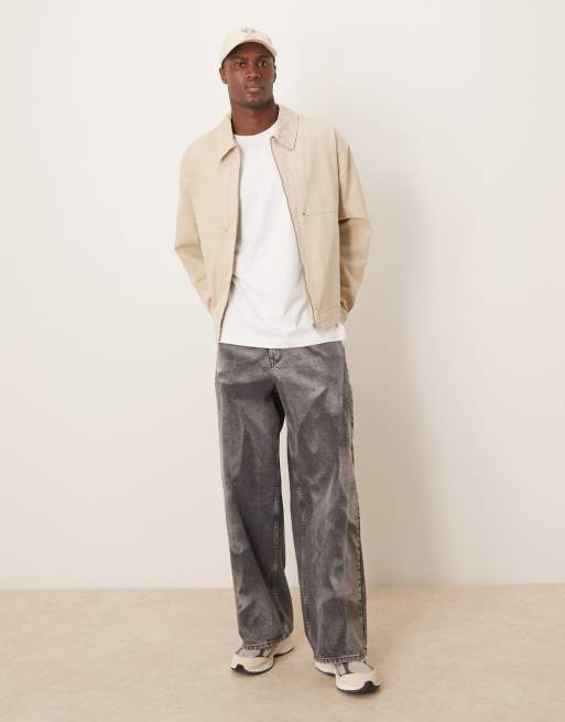 ASOS DESIGN oversized washed harrington jacket in stone