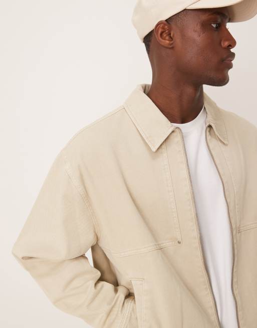 ASOS DESIGN oversized washed harrington jacket in stone