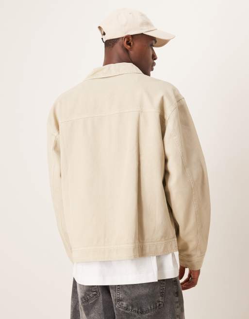 ASOS DESIGN oversized washed harrington jacket in stone