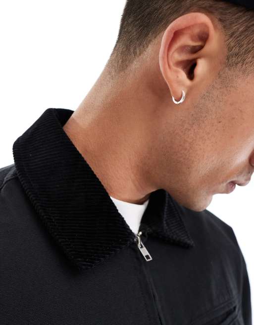 ASOS DESIGN oversized washed harrington jacket with corduroy collar in black