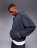 [ASOS DESIGN] ASOS DESIGN oversized washed hoodie with contrast stitching in washed black-Grey L Asphalt