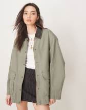 ASOS EDITION denim bomber jacket with tab sleeve detail in washed black