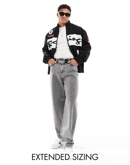 ASOS DESIGN oversized washed motocross bomber jacket in black (part of a set)