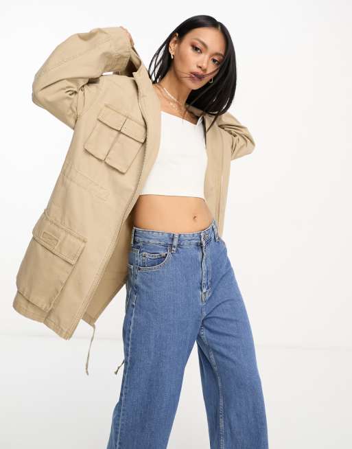 ASOS DESIGN oversized washed parka with cargo pockets in sand | ASOS