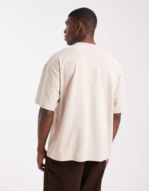 ASOS DESIGN oversized washed pocket tee with embroidery chest graphic in stone , 3 of 5