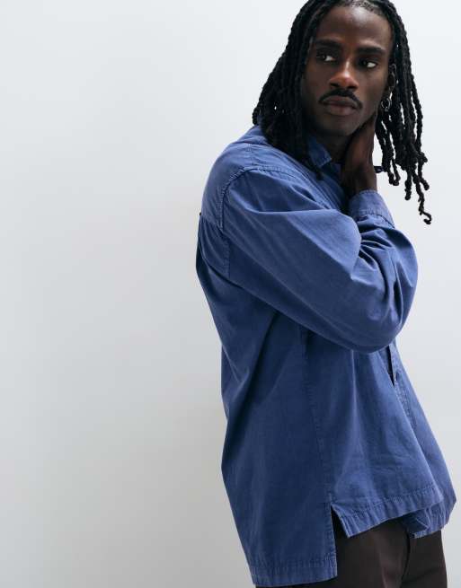 ASOS DESIGN oversized washed poplin shirt in blue, 4 of 5