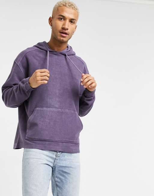 ASOS DESIGN oversized washed purple hoodie in reverse loopback