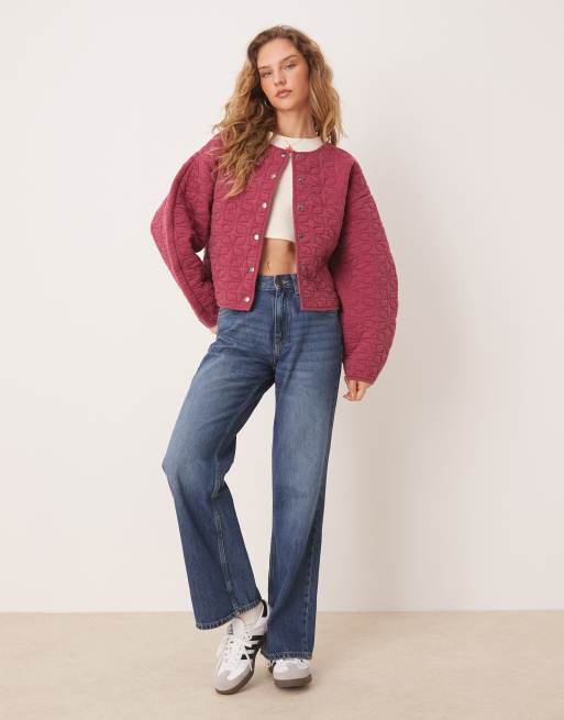 ASOS DESIGN quilted jacket with cocoon sleeve in washed burgundy