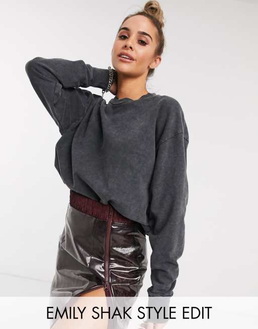 ASOS DESIGN oversized washed sweatshirt in charcoal | ASOS