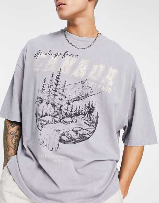 ASOS DESIGN oversized washed t-shirt in gray with vintage Canada front print