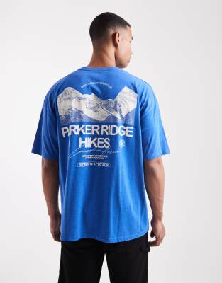Asos Design Oversized Washed T-shirt With Scenic Graphic In Blue