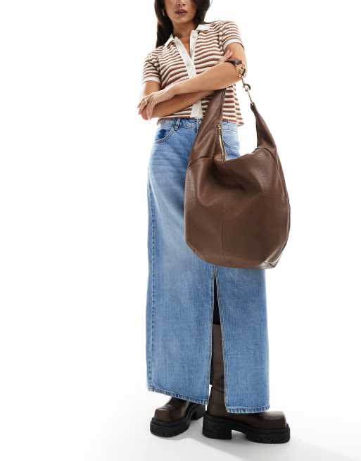 ASOS DESIGN oversized washed tote bag with hardware detail in tan, 2 of 4