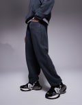 [ASOS DESIGN] ASOS DESIGN oversized washed trackies with contrast stitching in washed black-Grey S Asphalt