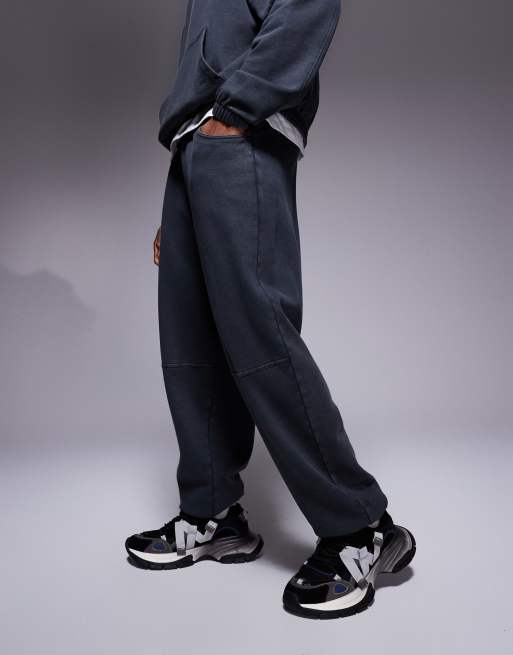 ASOS DESIGN oversized washed trackies with contrast stitching in washed black
