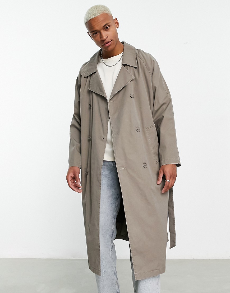 Asos Design Oversized Washed Trench Coat In Light Gray