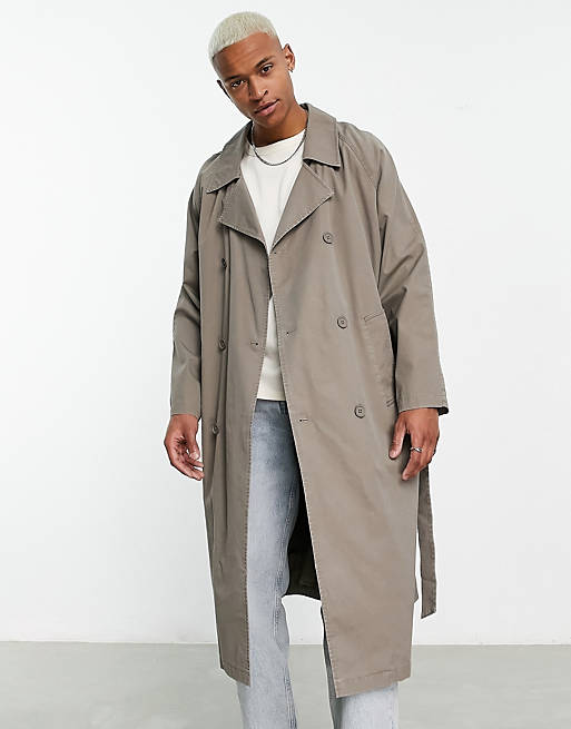 ASOS DESIGN oversized washed trench coat in light gray | ASOS