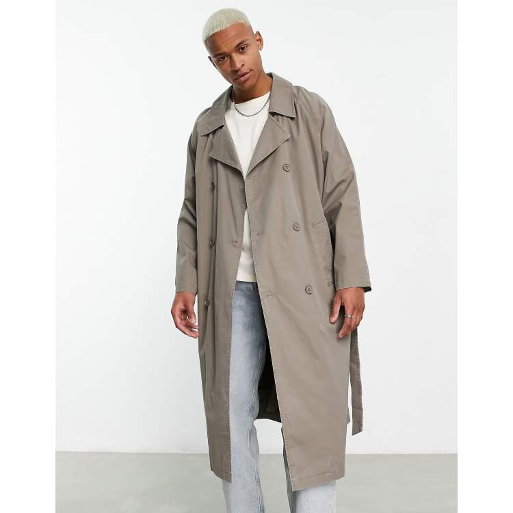 ASOS DESIGN oversized washed trench coat in light gray