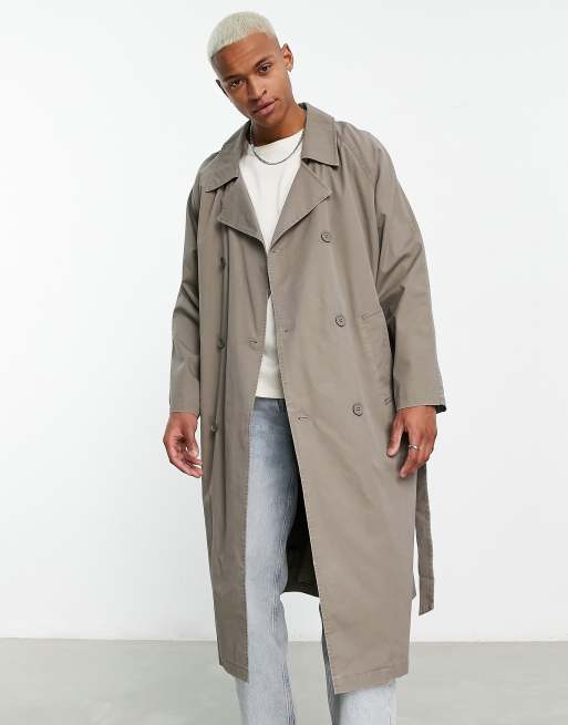 Mens light grey deals trench coat