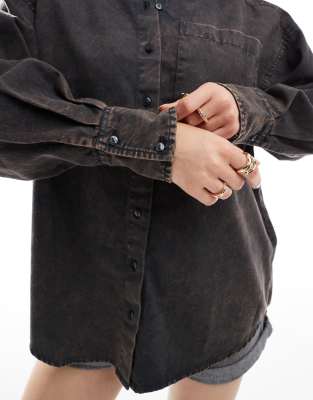 Asos Design Oversized Washed Twill Shirt In Black