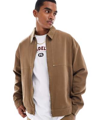 Asos Design Oversized Washed Worker Jacket In Brown - Part Of A Set