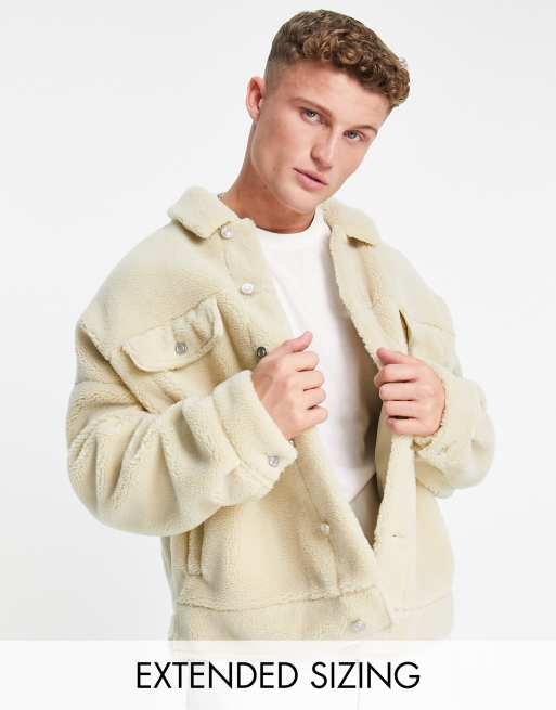 ASOS DESIGN oversized western borg jacket in ecru