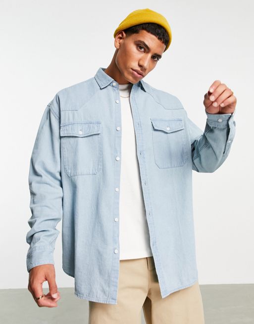 ASOS DESIGN oversized western denim shirt in vintage light wash