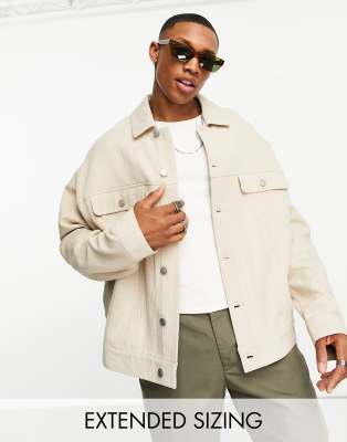 Asos Design Oversized Western Jacket In Beige Linen Look-neutral